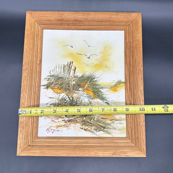 Vintage Painting Beach Dunes Seagulls Nautical Wooden Frame Wall Hanging Signed - Picture 7 of 11